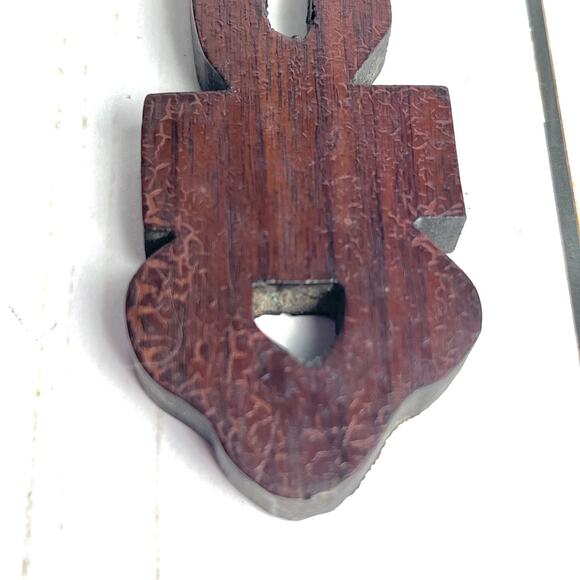 Vintage Banjo Style Shape Solid Wood Shelf Handcrafted Details Dark Brown - Picture 10 of 16